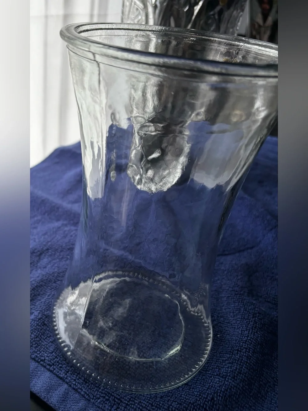 Vtg. Clear Glass Hourglass Vase